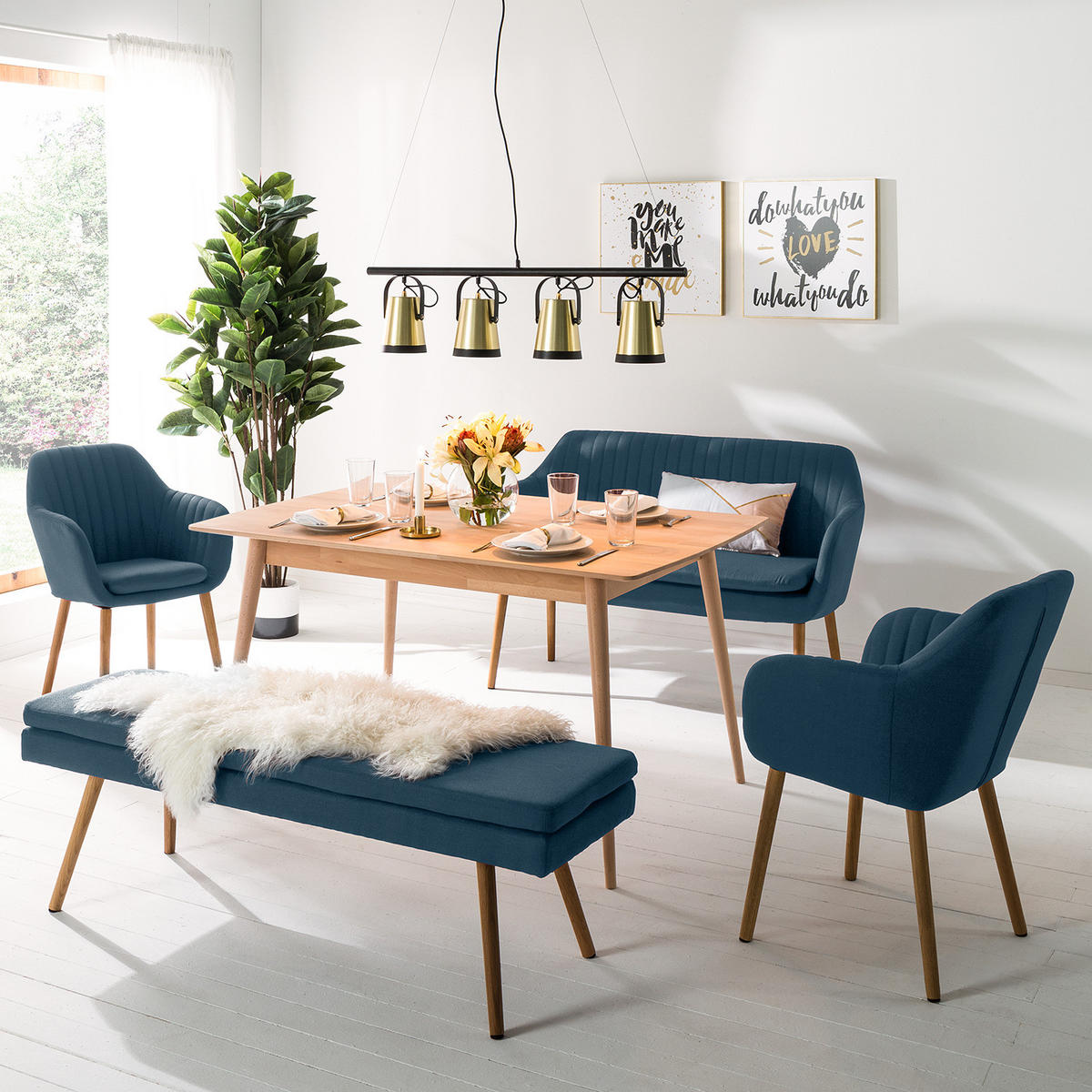 ARMLEHNENSTUHL - Textil / Massivholz - Blau/Eichefarben, Eichenholz/Holz (57/83/61cm) - home24