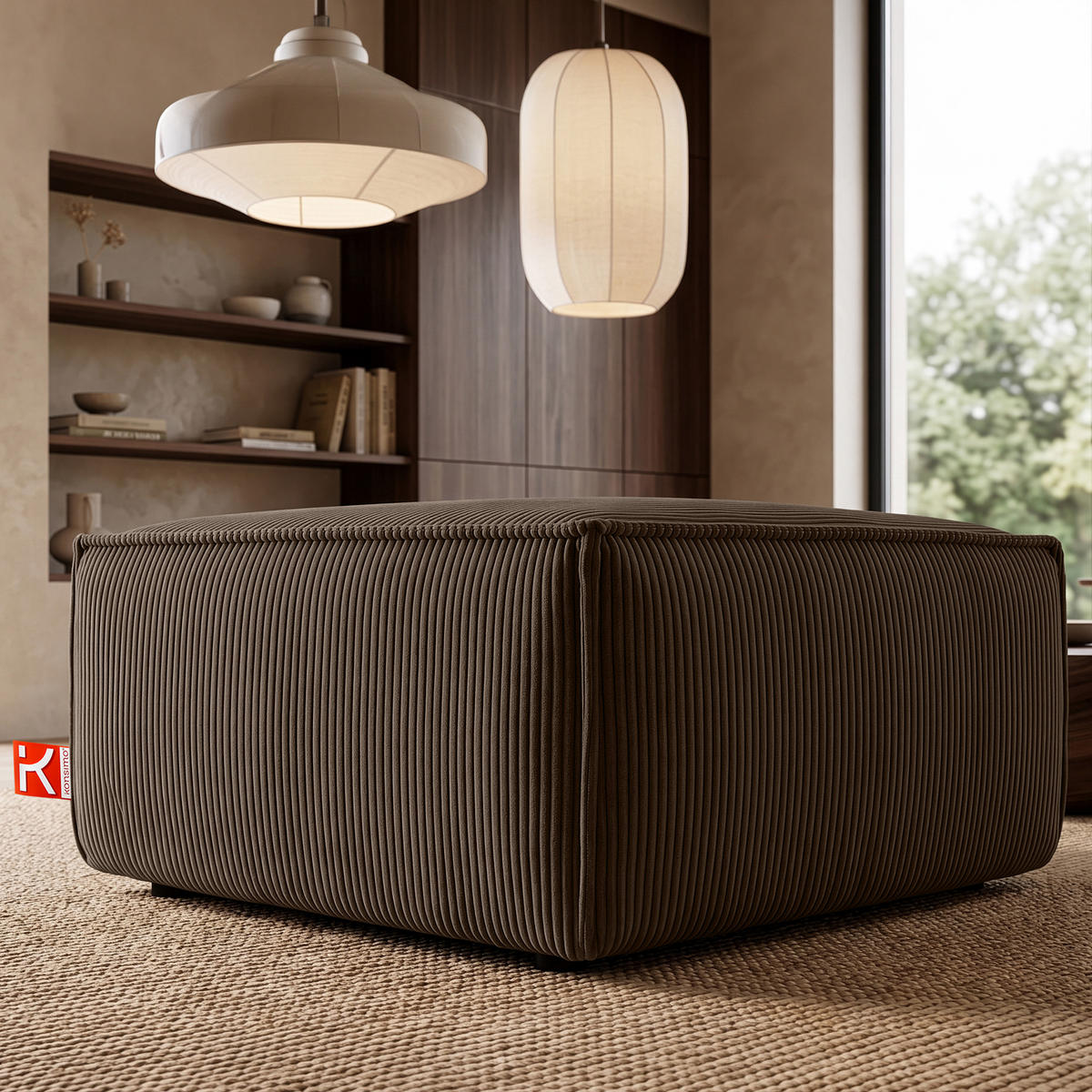 SITZPOUF NAPI gefederte Sitzfläche, dunkelbraun - Dunkelbraun/Schwarz, Textil (83/45/83cm) - KONSIMO®