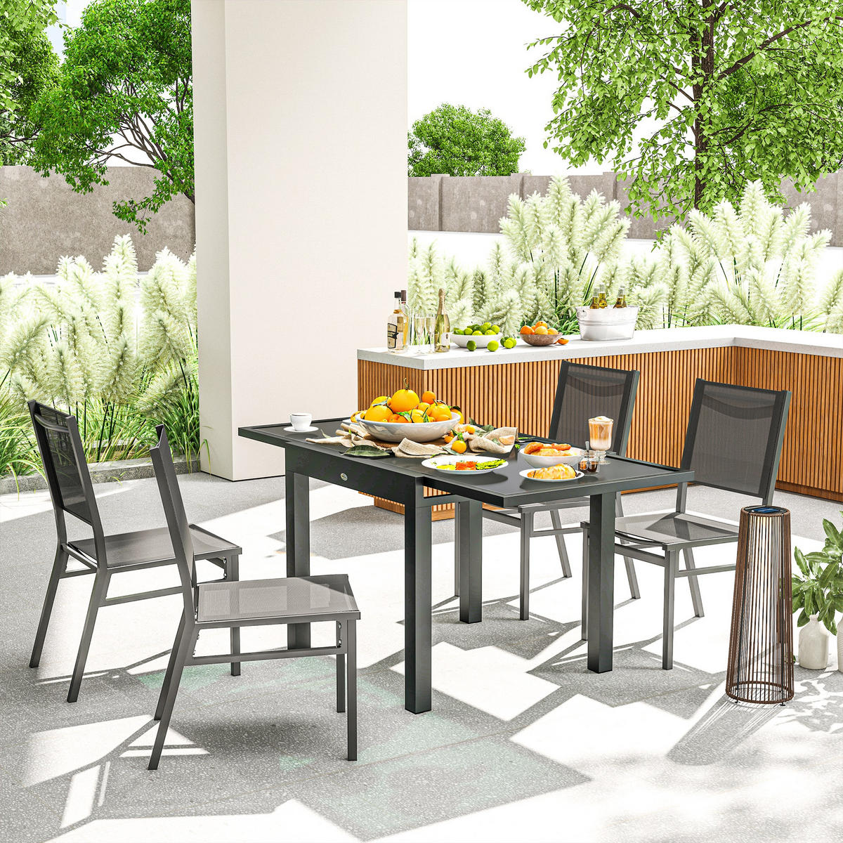 GARTENTISCH DE-14089 160x80 cm, ausziehbar Dunkelgrau - Grau, Metall (160/80/75cm) - ComfortXL