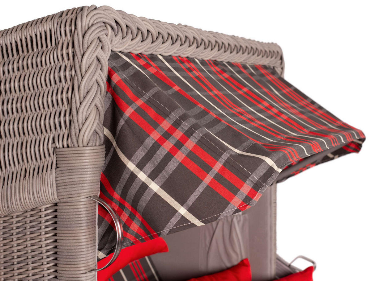 STRANDKORB Düne Koboo Grau Bullaugen - Rot/Braun, Metall (125/170/80cm) - Mr. Deko