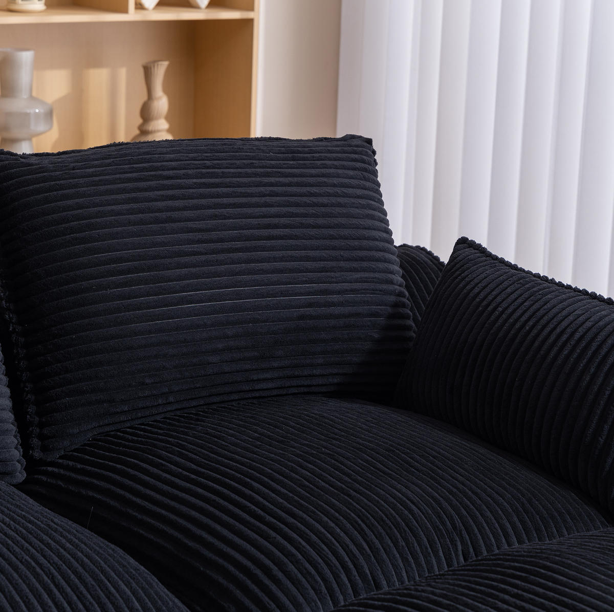 SOFA 2-Sitzer mit Seitentaschen 191 x 94 x 85 cm Cord Schwarz - Schwarz, Kunststoff (94/85/191cm) - Meubliv