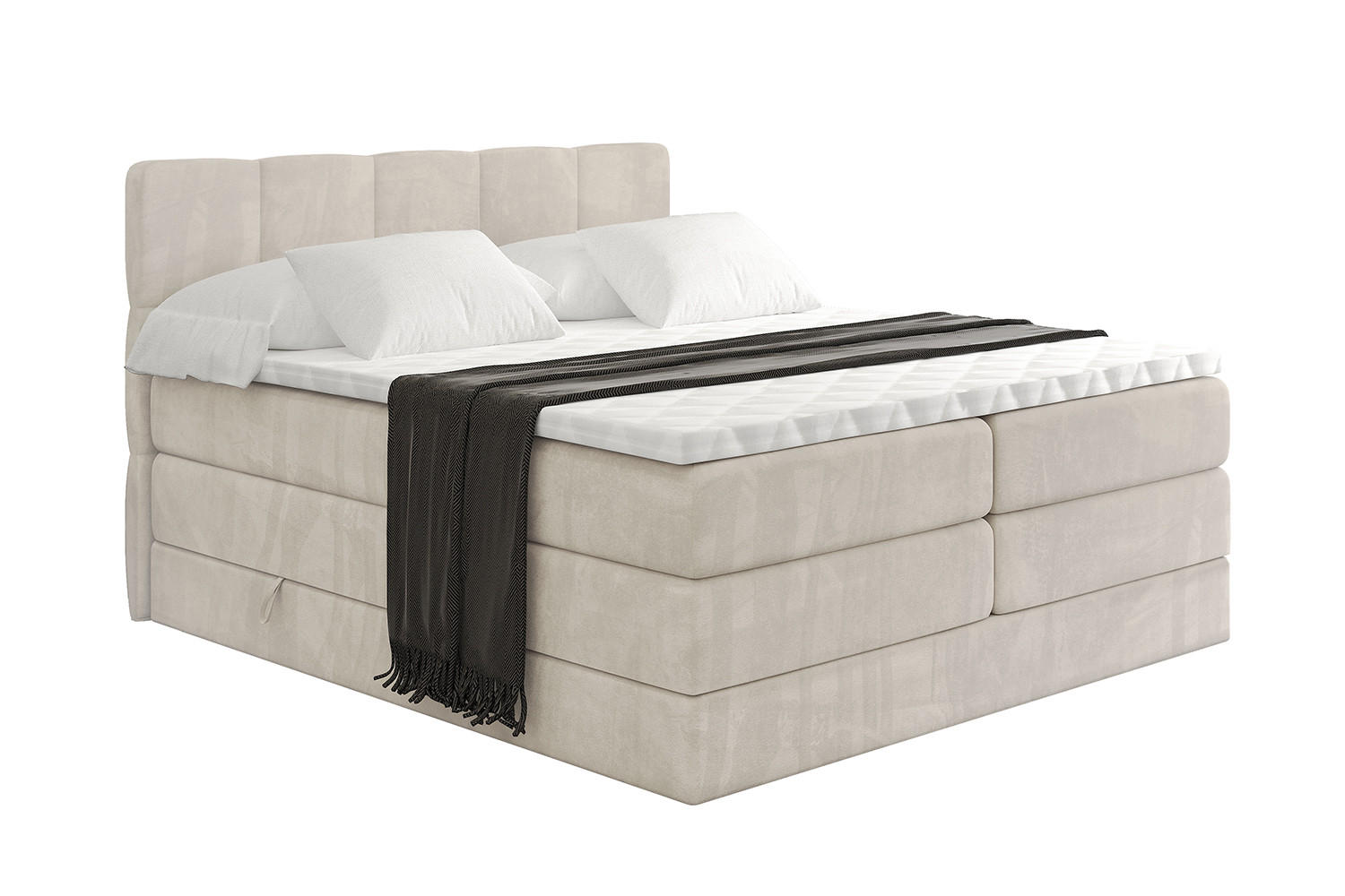 BOXSPRINGBETT mit Matratze H3|H4 und Lattenrost - LIRO KING-180x200 - Beige Casablanca - Beige, Holzwerkstoff (180/200cm) - ALTDECOR