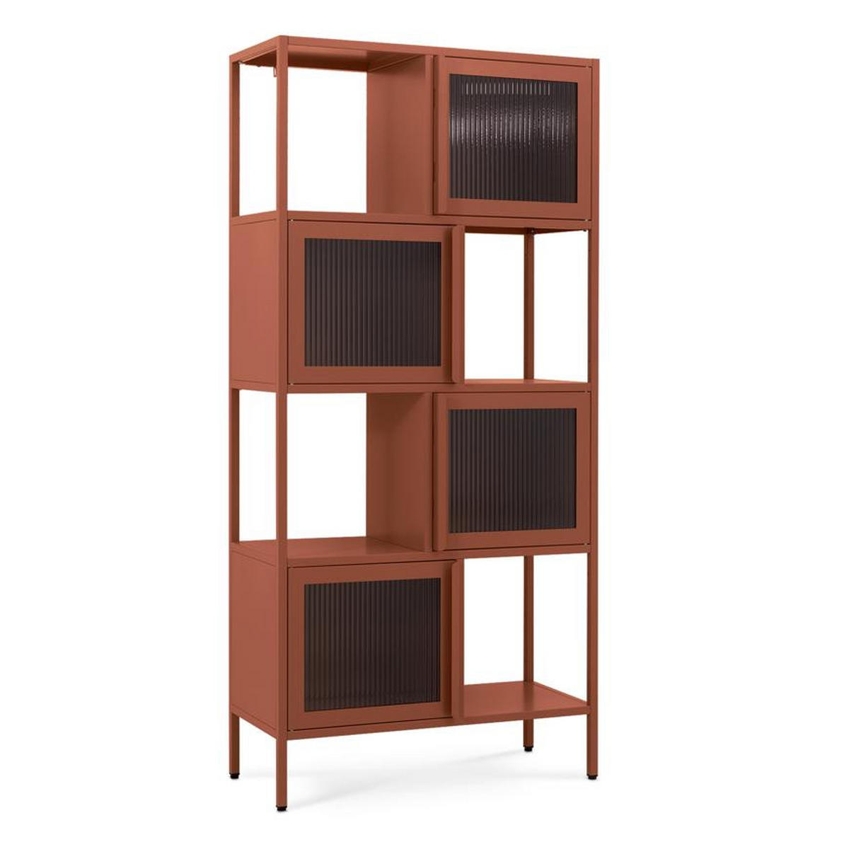 METALLREGAL H170cm 4 Türen 4 Fächer Terrakotta und Geriffeltes Glas KIARA - Terracotta, Metall (35/170/80cm) - Sicaan
