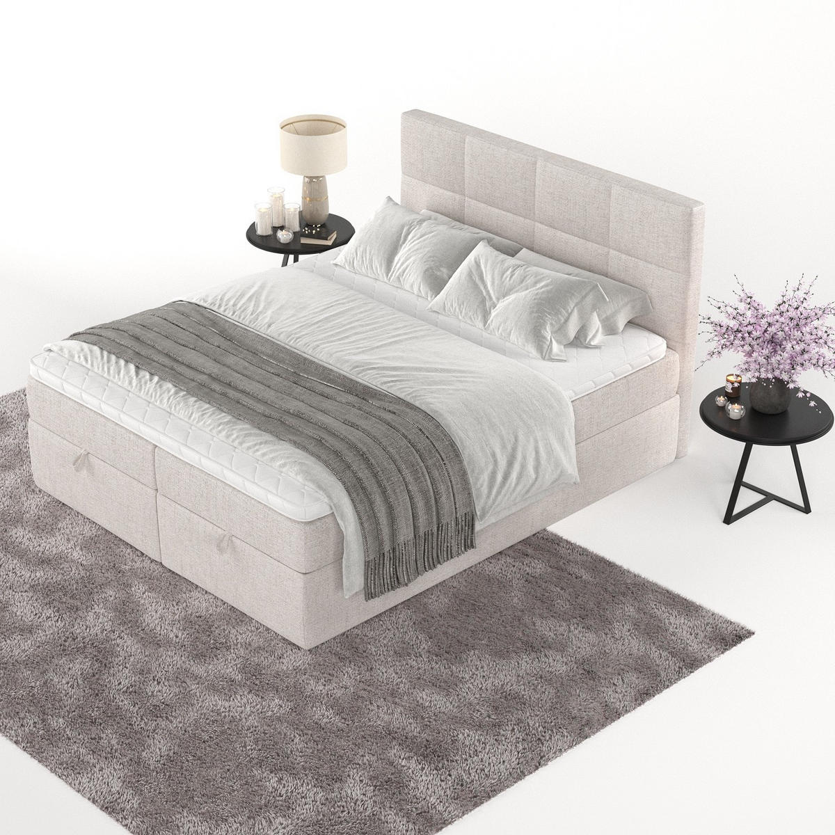 BOXBETT Velto 160/200 cm Hellbeige im Neve Stoff - Sandfarben/Schwarz, Holz/Holzwerkstoff (160/200cm) - AltaBeds