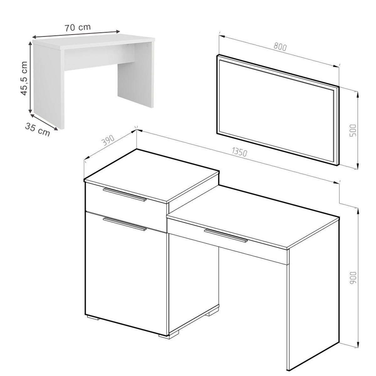 SCHMINKTISCH Lilli Weiß 135 cm mit Bank - Weiß, Holzwerkstoff (135/90/39cm) - Vicco