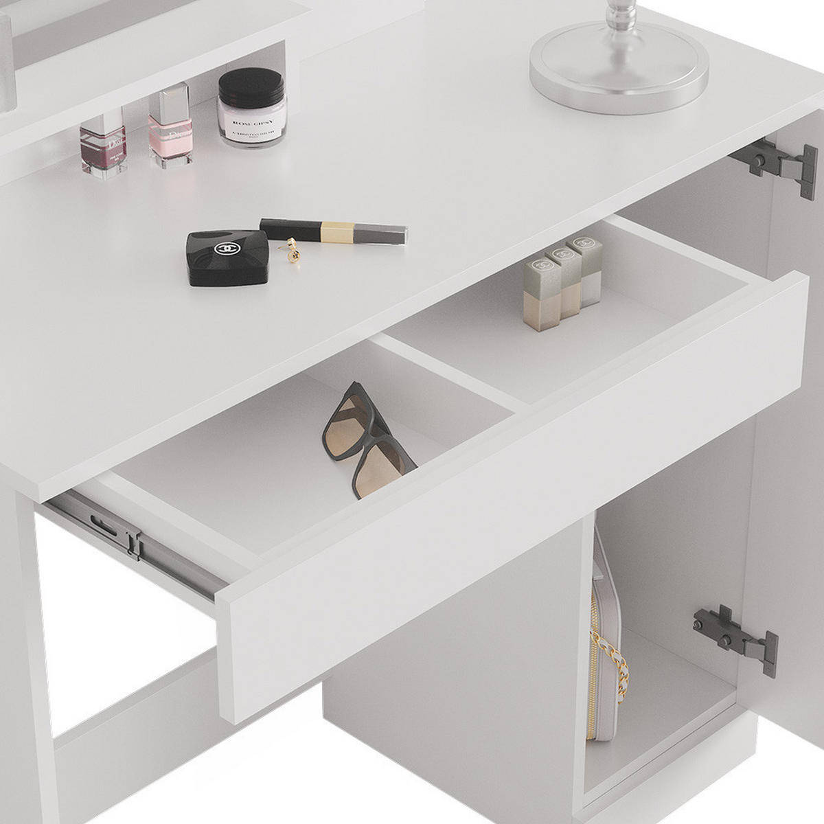 SCHMINKTISCH Julia Weiß 90 cm mit LED-Spiegel - Weiß, Holzwerkstoff (90/137.5/38cm) - Vicco