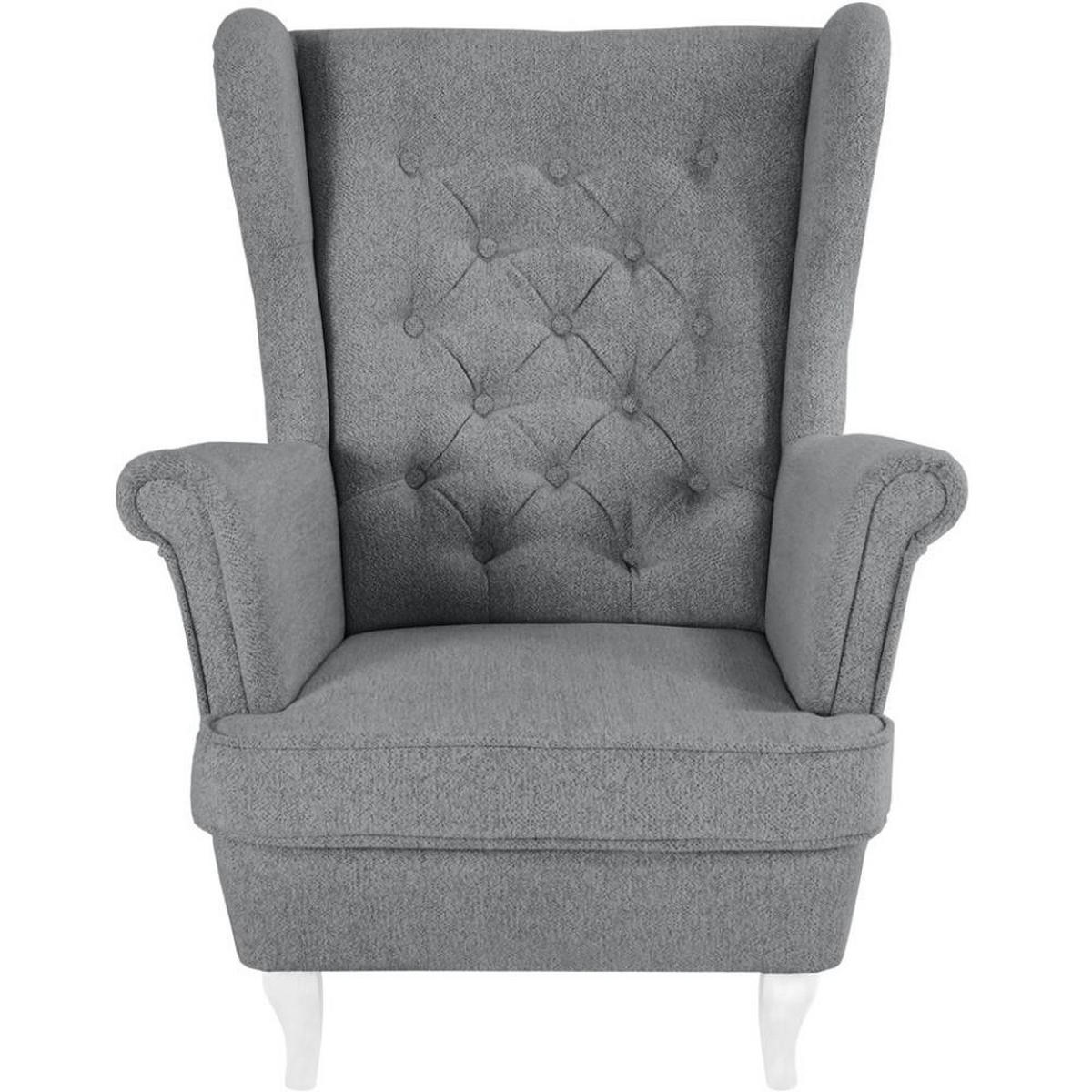 CHESTERFIELD-SESSEL Falco grau mit Weiß Holzbeinen - Weiß/Grau, Holz/Textil (82/102/92cm) - Beautysofa