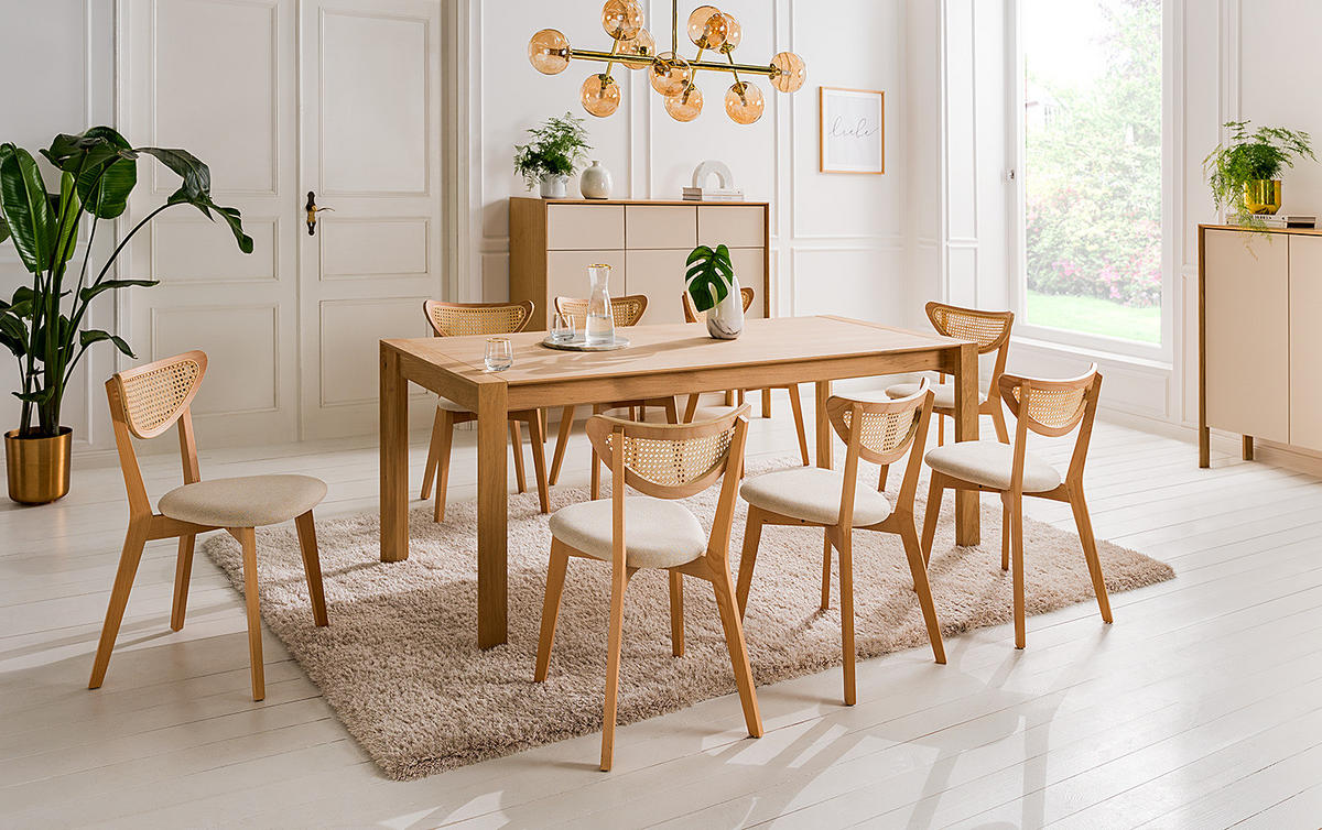 ESSTISCH - Eiche teilmassiv - Eichefarben, Holzwerkstoff (90/220/76cm) - home24