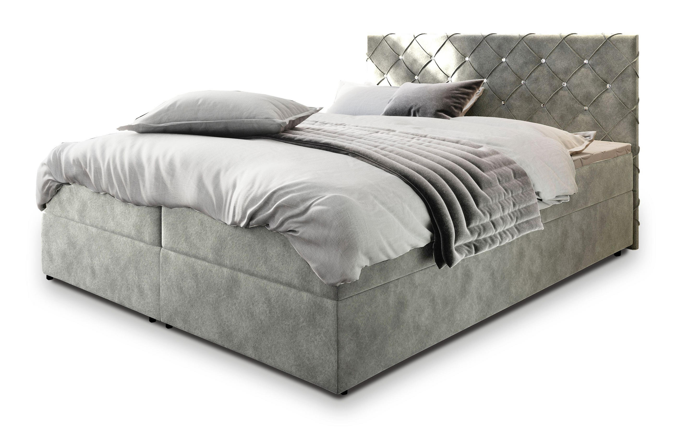 POSTEL BOXSPRING RIVA 160x200 cm, s matrací a úložným prostorem, světle šedá - světle šedá, kompozitní dřevo/textil (160/200cm) - MASSENO