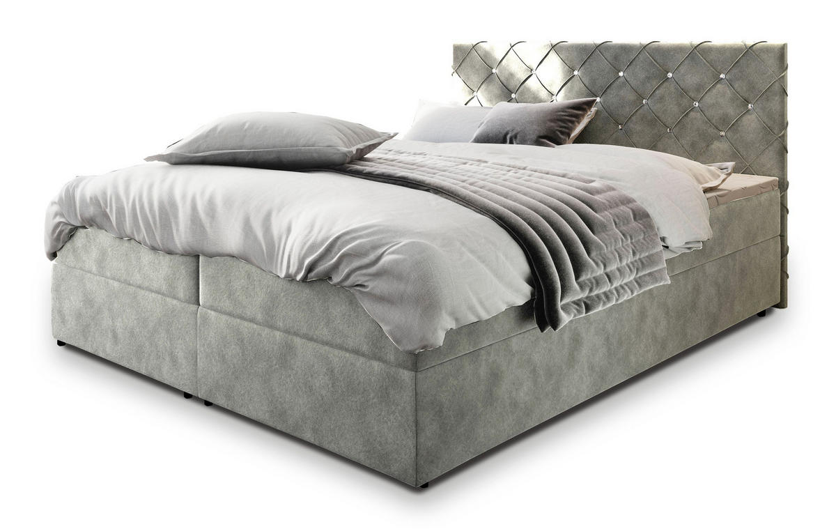 POSTEL BOXSPRING RIVA 160x200 cm, s matrací a úložným prostorem, světle šedá - světle šedá, kompozitní dřevo/textil (160/200cm) - MASSENO