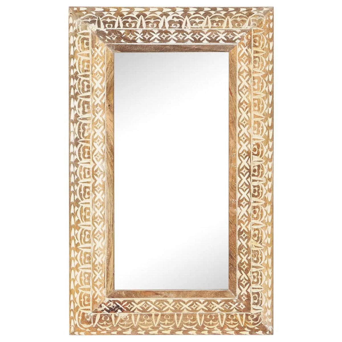 SPIEGEL Handgeschnitzt 80x50x2,6 cm Massivholz Mango - Braun, Holz (50/50/80cm) - furnicato