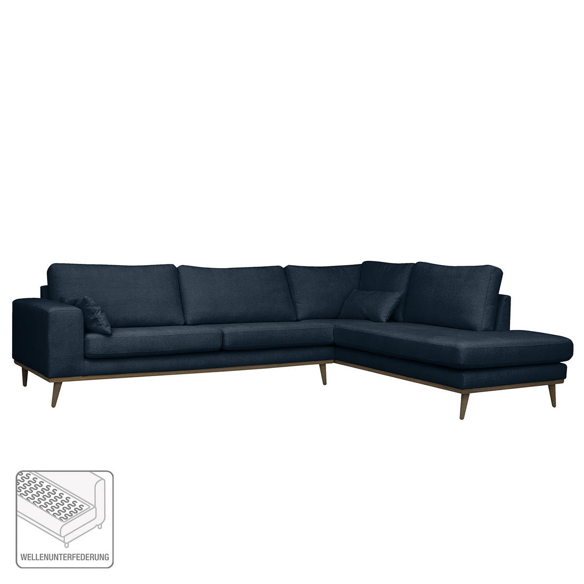 ECKSOFA mit Ottomane - Eichefarben/Dunkelblau, Eichenholz/Textil (287/219cm) - home24
