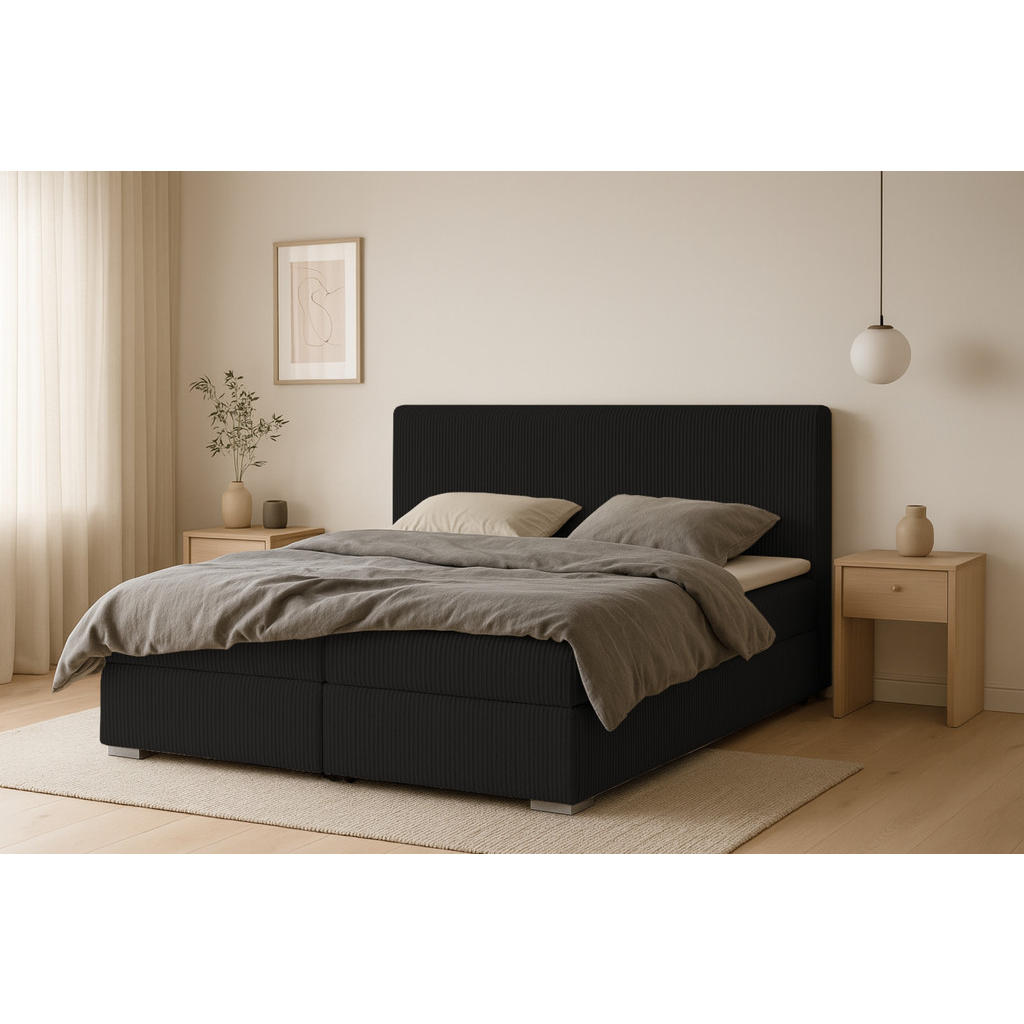 Thumbnail - Deine Möbel 24 Boxbett, Schwarz, Holz, Holzwerkstoff, Textil, H4, 200x200 cm, Schlafzimmer, Betten, Boxspringbetten