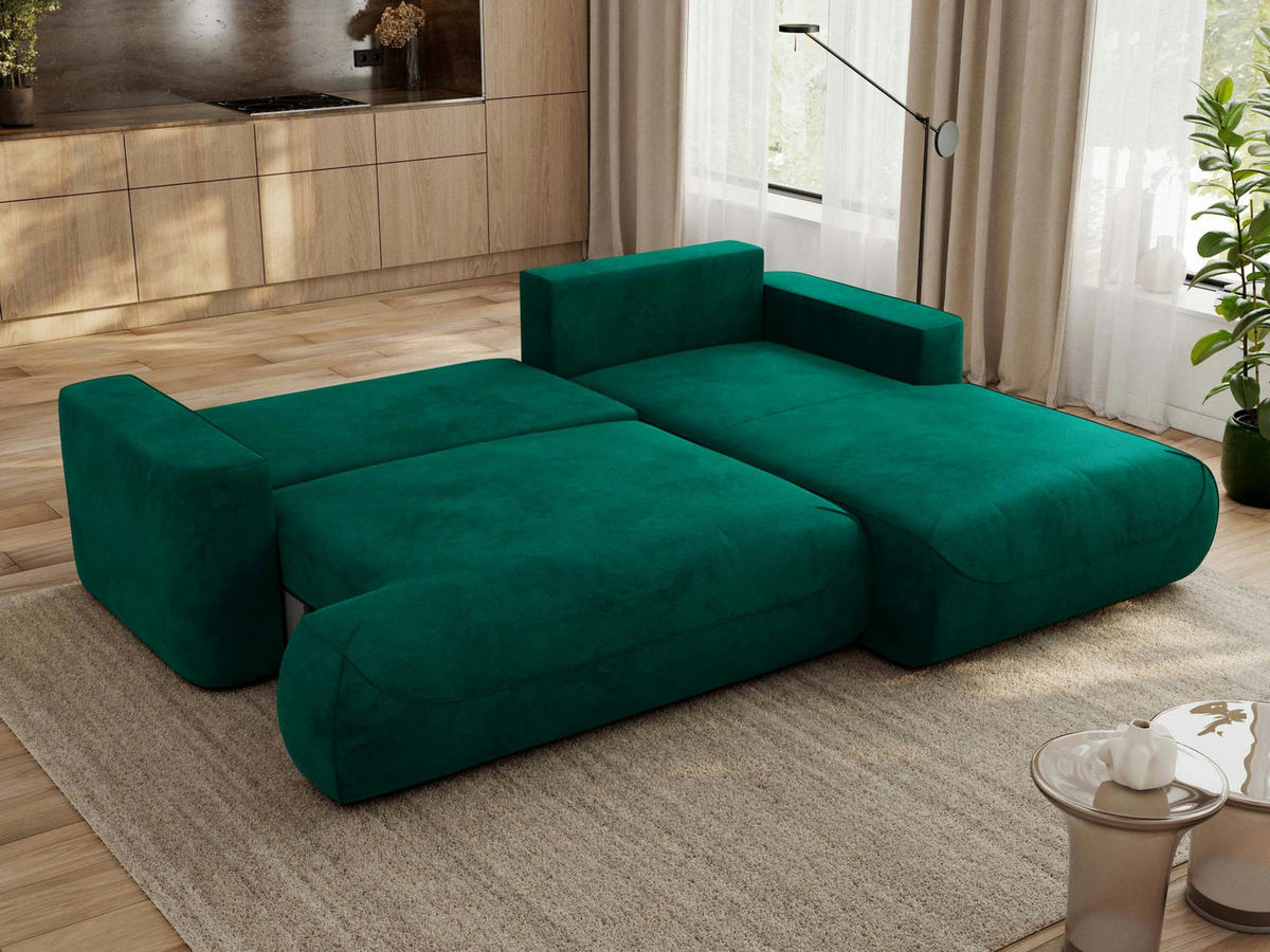 ECKSOFA OVO L Dunkelgrün Velvet - Rechts Seite - Dunkelgrün/Dunkelgrau, Kunststoff/Textil (195/271cm) - MKS