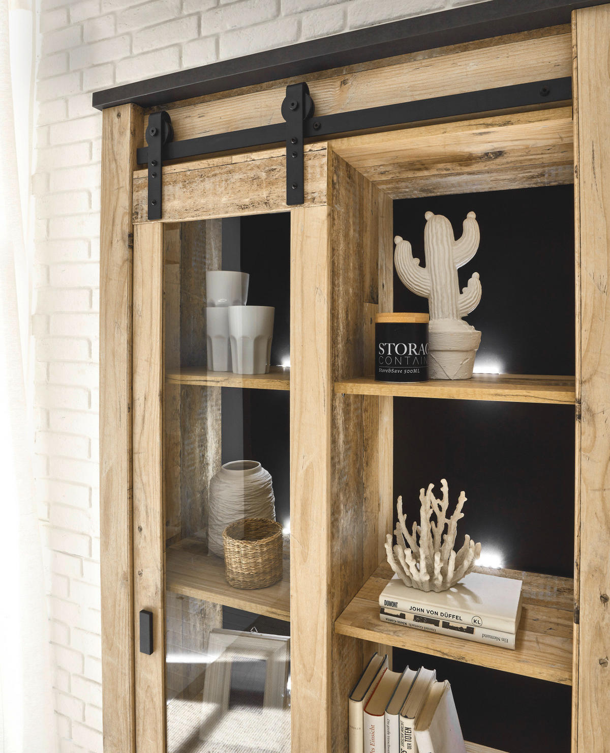 WOHNWAND Used Wood hell, anthrazit, Wohnkombination 3-teilig 314 x 201 cm - Eichefarben/Anthrazit, Holzwerkstoff/Metall (314/201/43cm) - Furn.Design