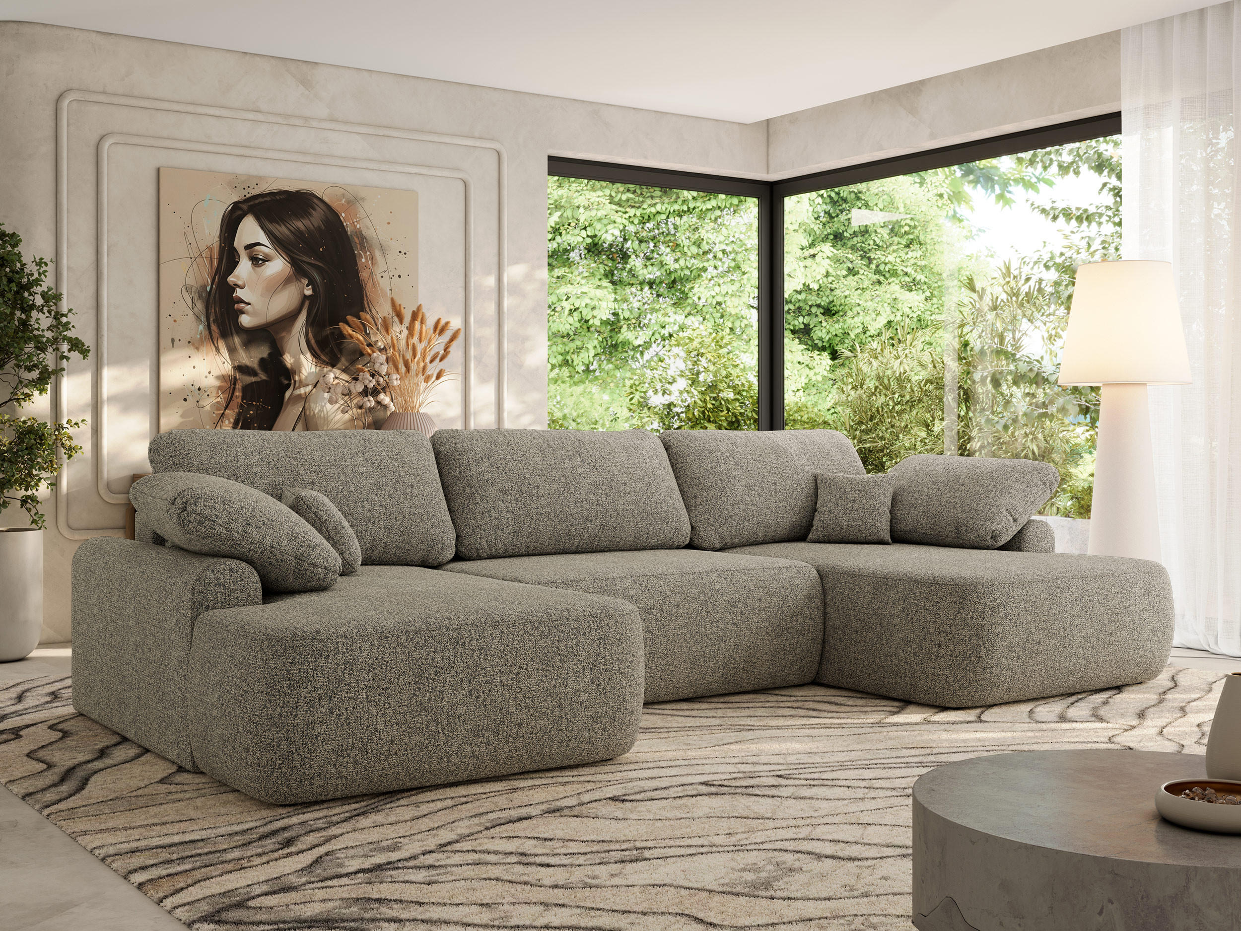 WOHNLANDSCHAFT CUBO U Grau Struktur - Schwarz/Grau, Kunststoff/Textil (370/100/187cm) - MKS