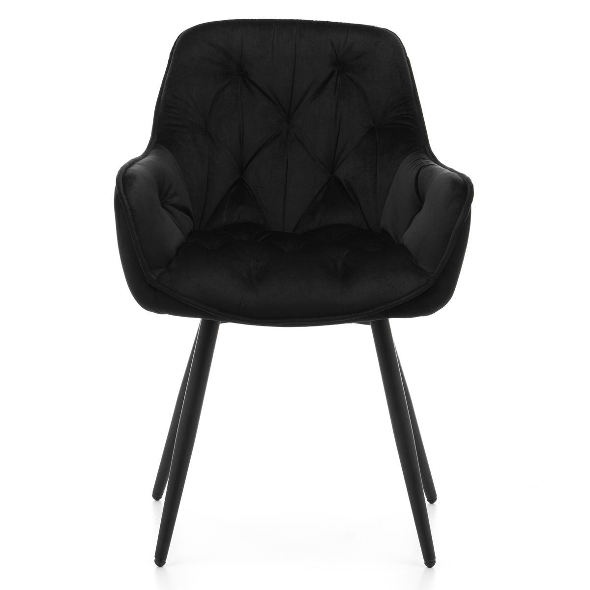 STUHL SIENA gepolstert mit Steppung - schwarz schwarze Beine - Samt Velours - Schwarz, Textil/Metall (58/87/61cm) - NEW HOME