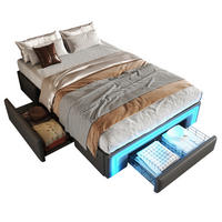 POLSTERBETT 90/200 cm ohne Kopfteil mit Schubladen, LED-Lichtleiste und Metallrahmen, Grau - Grau, Textil (90/200cm) - Redom