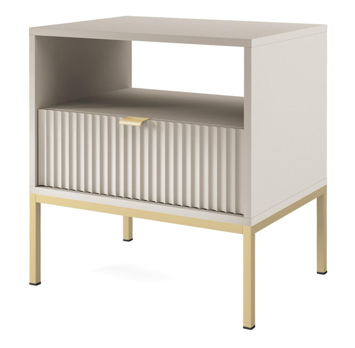 NACHTTISCH Kioto in Kaschmir mit goldenen Beinen + goldener Griff mit geriffelter Front - Kaschmir/Goldfarben, Holzwerkstoff/Metall (54/56/39cm) - Ravio