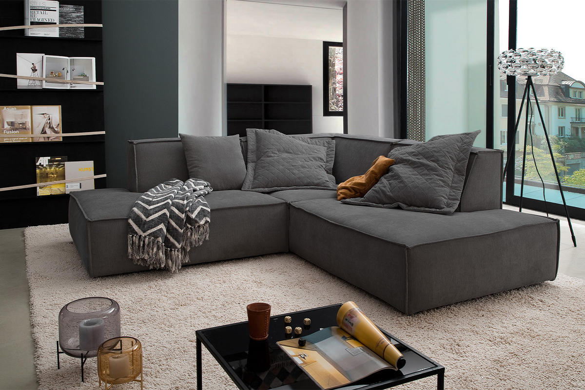 ECKSOFA SAMU Anthrazit Webstoff - Anthrazit/Schwarz, Textil (226/224cm) - KAWOLA