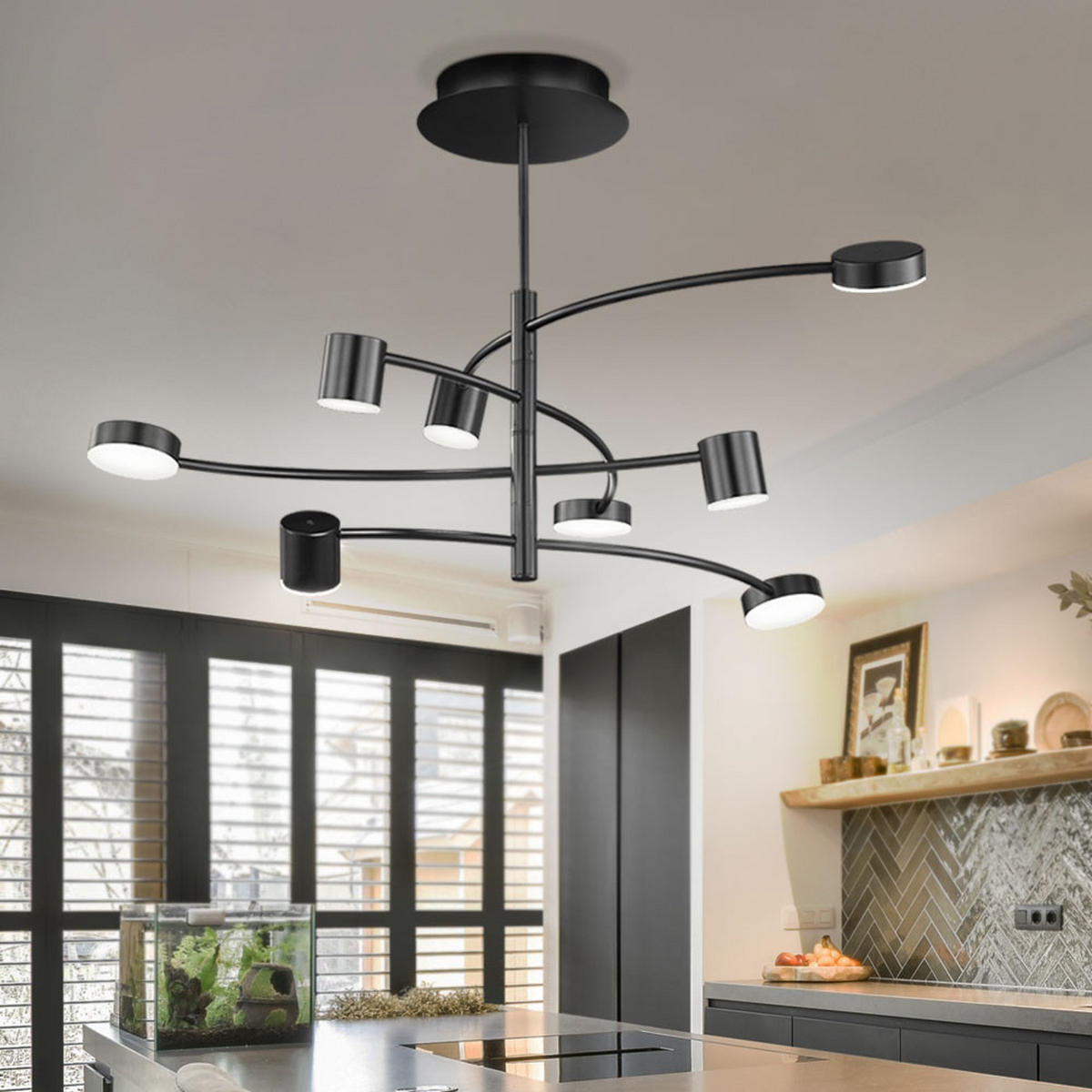LED DECKENLEUCHTE Metall Schwarz 8 Flammig - Schwarz, Glas (100/100/54cm) - Wofi