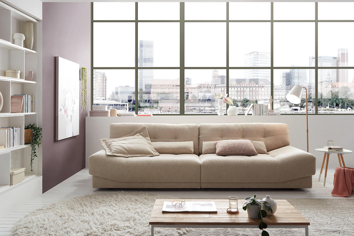 SOFA MOZZA Beige Webstoff - Beige/Schwarz, Kunststoff/Textil (298/83/123cm) - KAWOLA