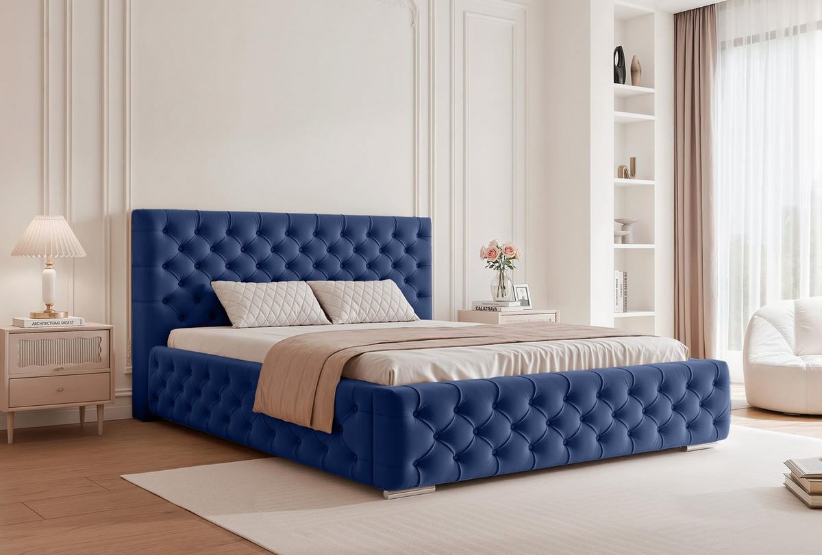 POLSTERBETT CALLIA 200x200 cm, Blau - Blau, Textil (200/200cm) - Fedve