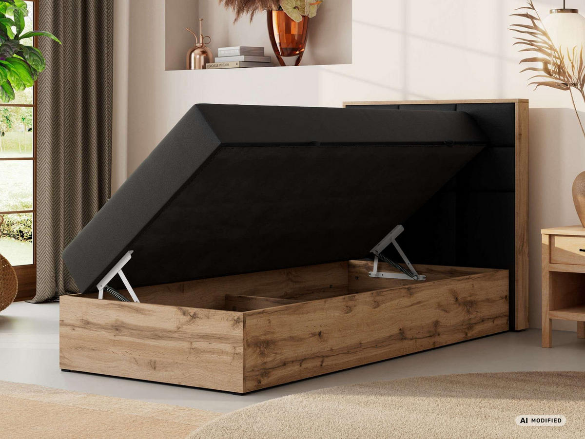 BOXBETT ALBERO 1 90/200 - Schwarz Kunstleder - Topper T25 - H4 - Rechts - Schwarz, Kunststoff/Textil (90/200cm) - MKS