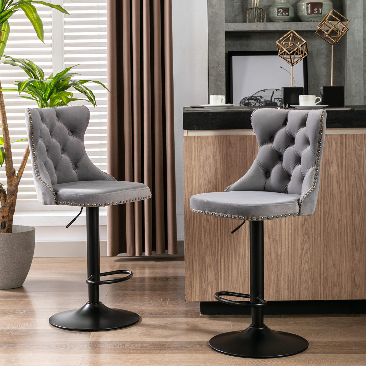 BARHOCKER DE-36371 2er-Set mit 360°-Drehung Grau - Grau, Metall (46/115/46cm) - ComfortXL