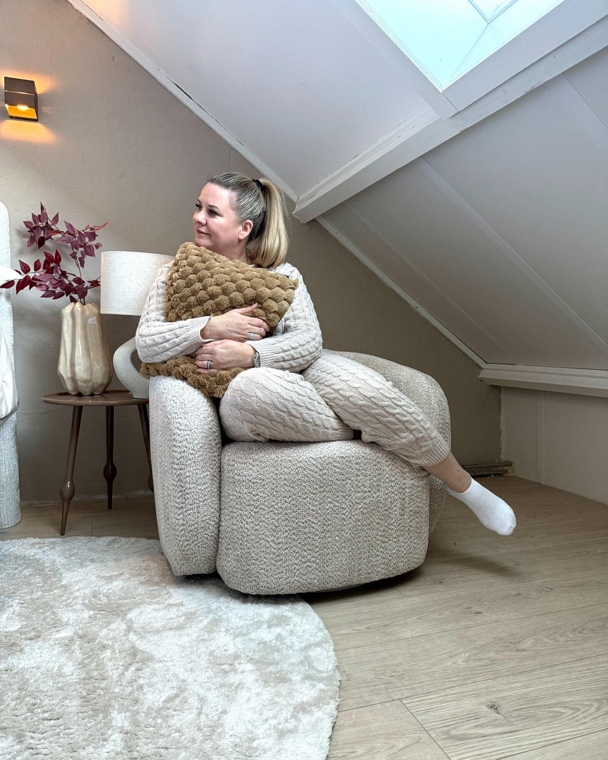 DREHSESSEL Stoff Beige Tore - Beige, Textil (85/67/80cm) - Beliani