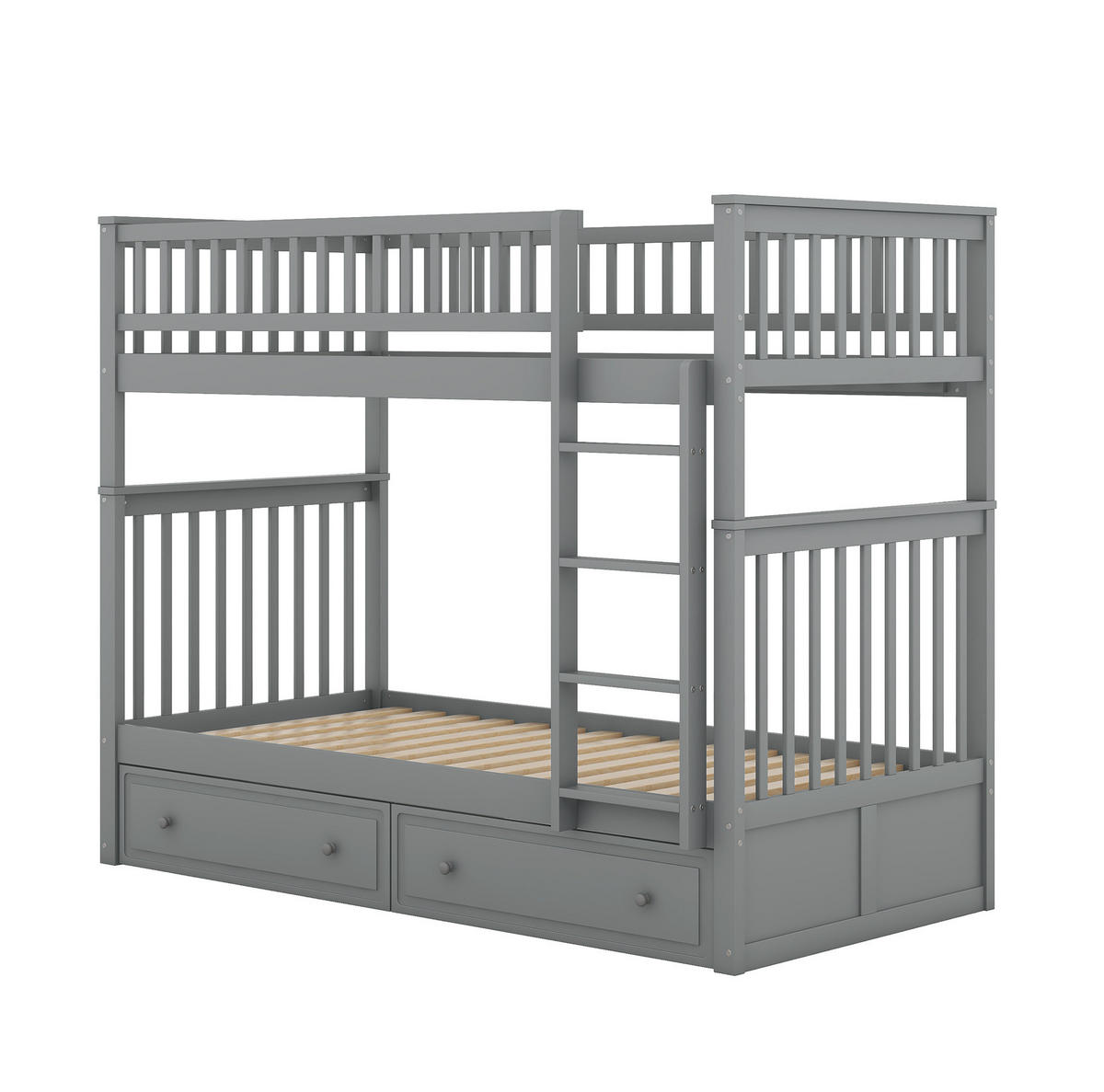 ETAGENBETT aus Kiefernholz und MDF 90x200 cm Grau mit 2 Schubladen, umbaubar zu 2 Tagesbetten - Grau, Holzwerkstoff (90/200cm) - IVMEU