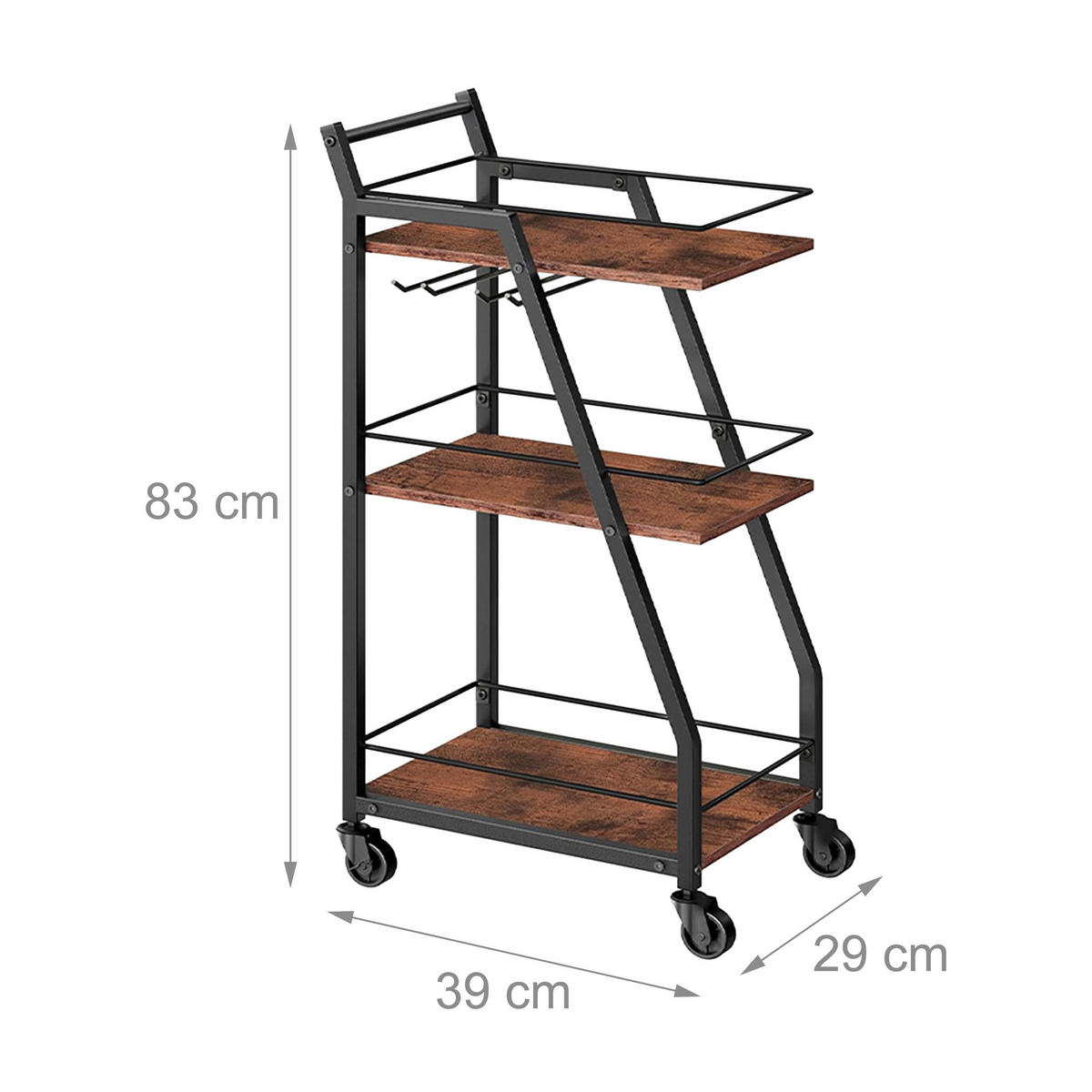 KUCHYN. vozík - biela, kov/kompozitné drevo (39/83/29cm) - Relaxdays