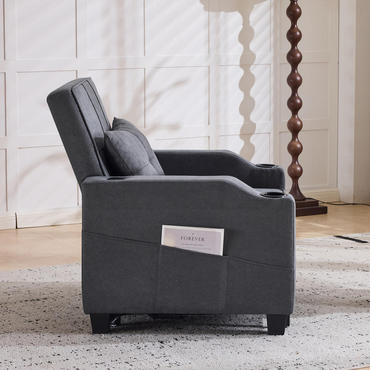 RELAXSESSEL 87/74/84 cm Dunkelgrau mit Getränkehaltern und USB Anschluss - Dunkelgrau, Textil (74/84/87cm) - Oxeza