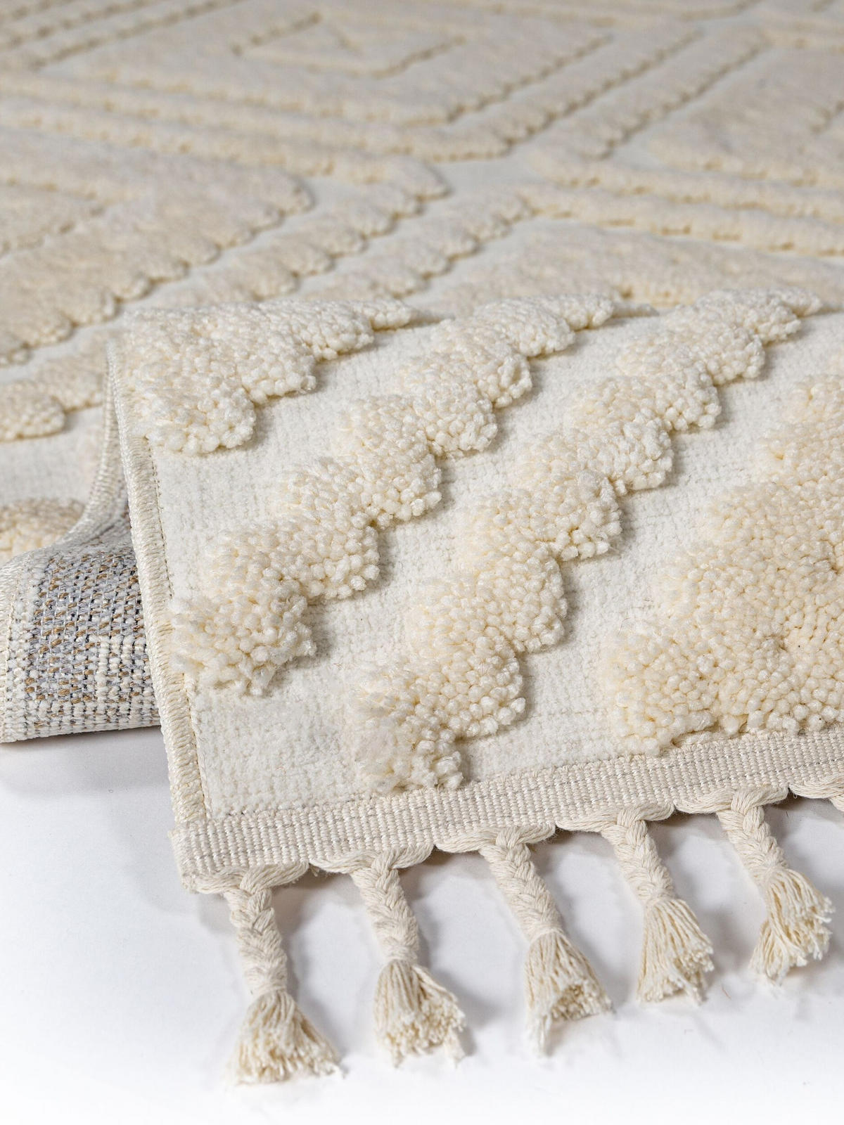HOCHFLORTEPPICH, mit Fransen, TALLA, Rautenmuster, Creme, 200 x 300 cm - Beige, Textil (200/300cm) - KADIMA DESIGN