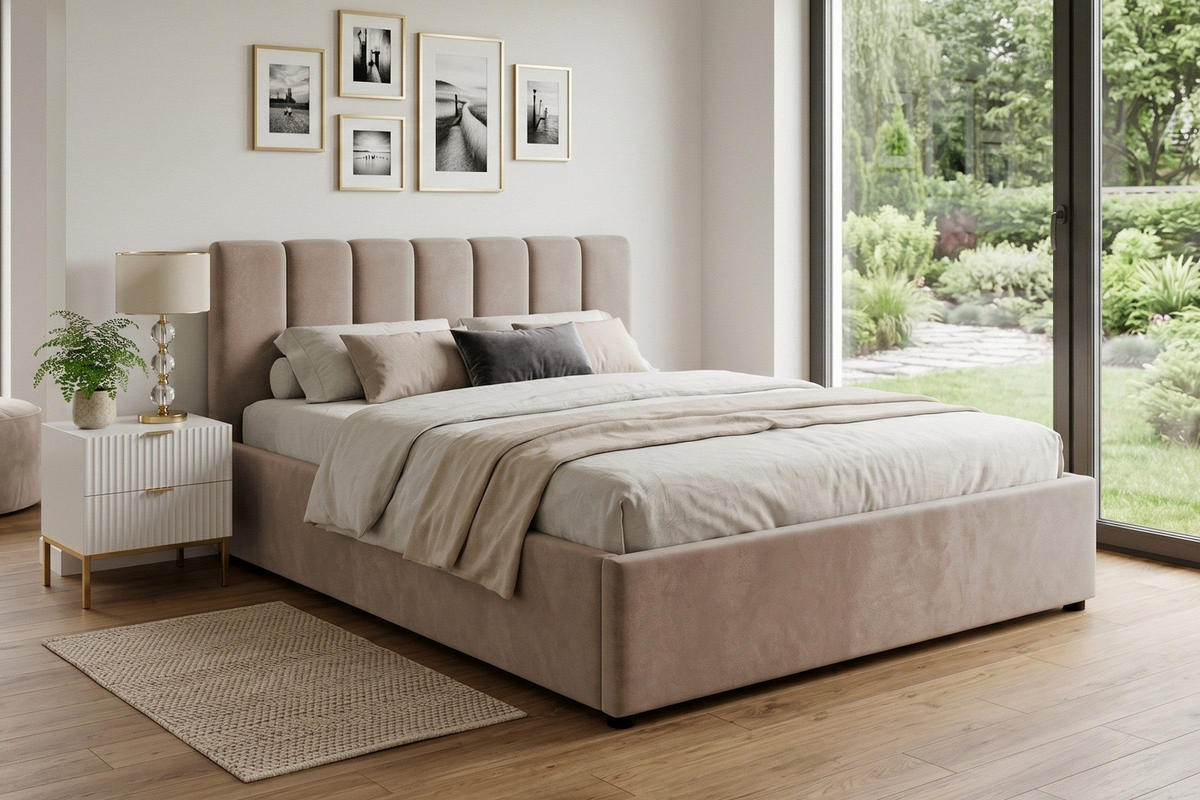 POLSTERBETT VIANA 200/200 in Velours Beige - Beige, Holz/Holzwerkstoff (200/200cm) - Deine Möbel 24