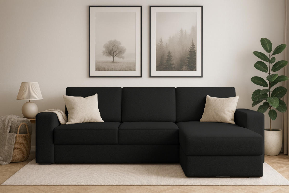 ECKSOFA TOCO L 240x145 cm in Boucle Schwarz rechts - Schwarz, Holz/Holzwerkstoff (240/145cm) - Deine Möbel 24