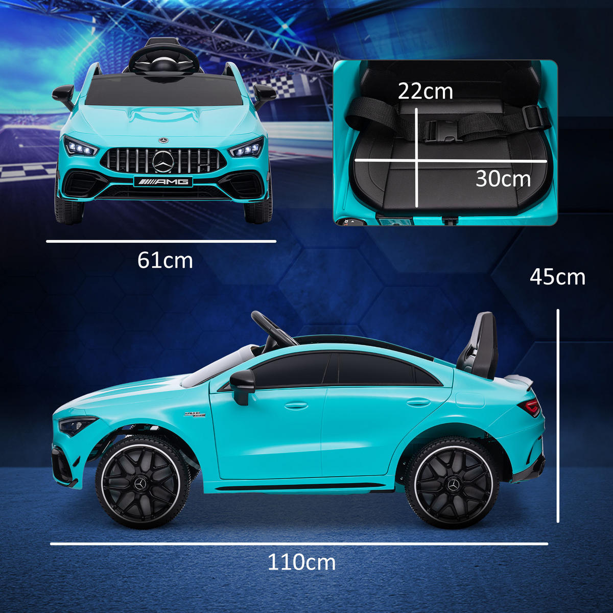 KINDER-ELEKTROAUTO DE-06076 fernsteuerbar mit LED und Hupe Hellblau - Hellblau, Kunststoff/Metall (110/61/45cm) - ComfortXL