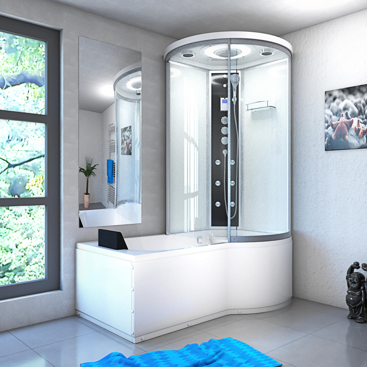 DUSCHKABINE mit Wanne K55-L03 Weiß 170x100 - Weiß, Glas/Kunststoff (170/98/220cm) - AcquaVapore by Sandra Jentho