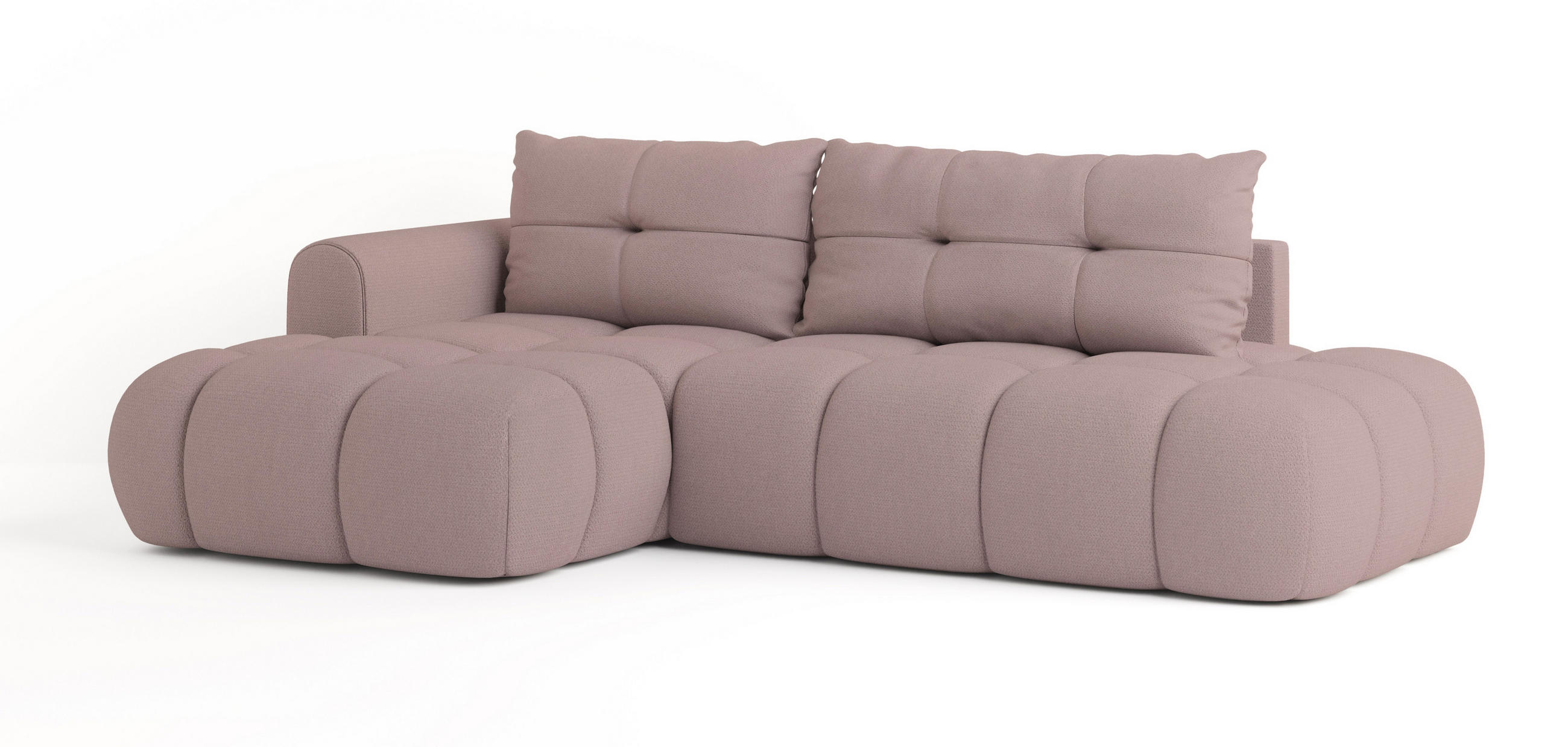 ECKSOFA FLUMA L-S Rosa Geflochtener Stoff mit Schlaffunktion - Rosa, Holz (274/165cm) - MASSENO