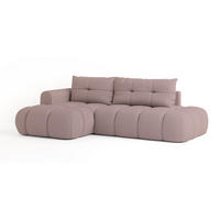 ECKSOFA FLUMA L-S Rosa Geflochtener Stoff mit Schlaffunktion - Rosa, Holz (274/165cm) - MASSENO