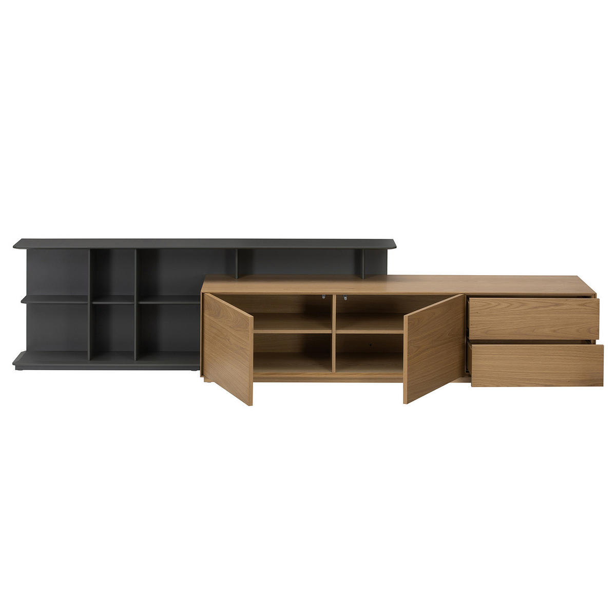 TV-LOWBOARD - Eiche / Dunkelgrau - Eichefarben/Dunkelgrau, Holzwerkstoff (180/60/47cm) - home24