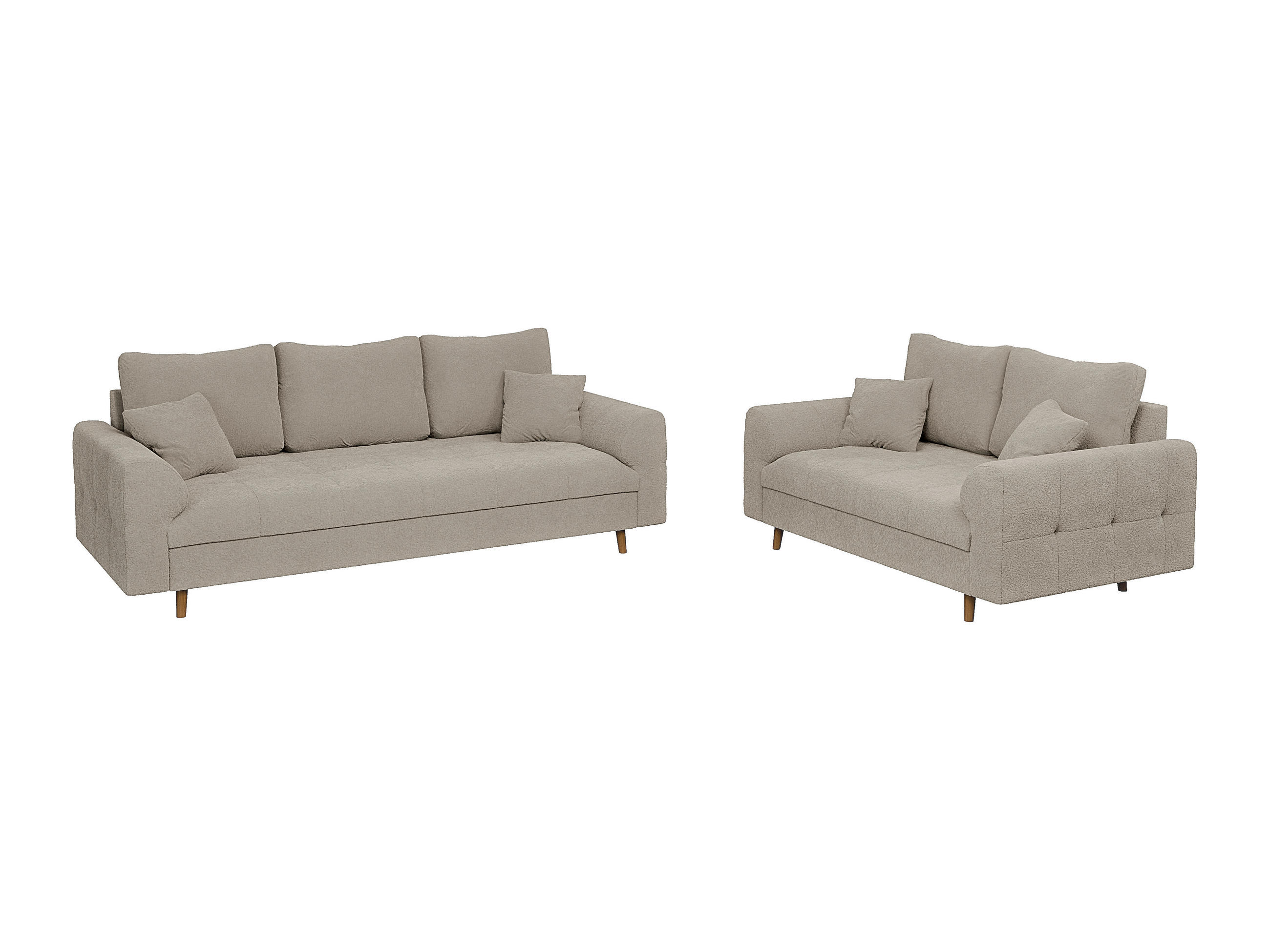 SITZGARNITUR 3+2 Henrik Beige Boucle - Beige/Braun, Holz/Textil (210/81/93cm) - S-Style Möbel