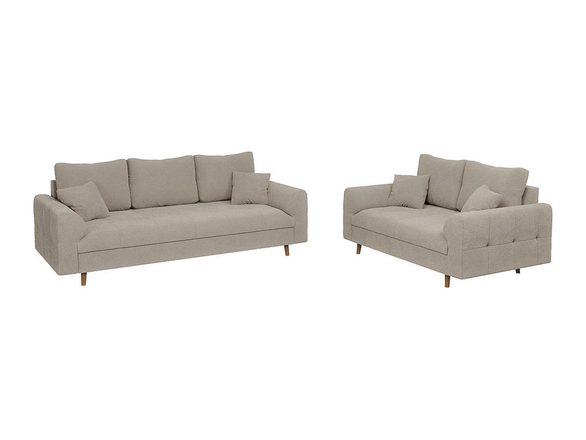 SITZGARNITUR 3+2 Henrik Beige Boucle - Beige/Braun, Holz/Textil (210/81/93cm) - S-Style Möbel