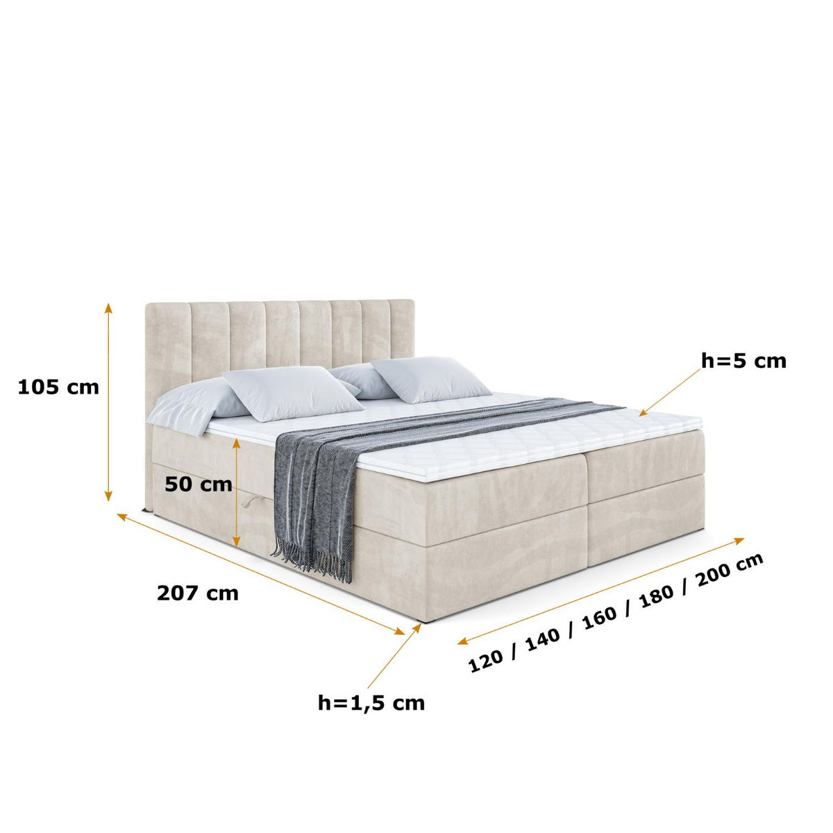 BOXBETT mit Matratze H3 und Lattenrost - OTTA - 200x200 cm Ecru - Ecru, Holzwerkstoff (200/200cm) - ALTDECOR