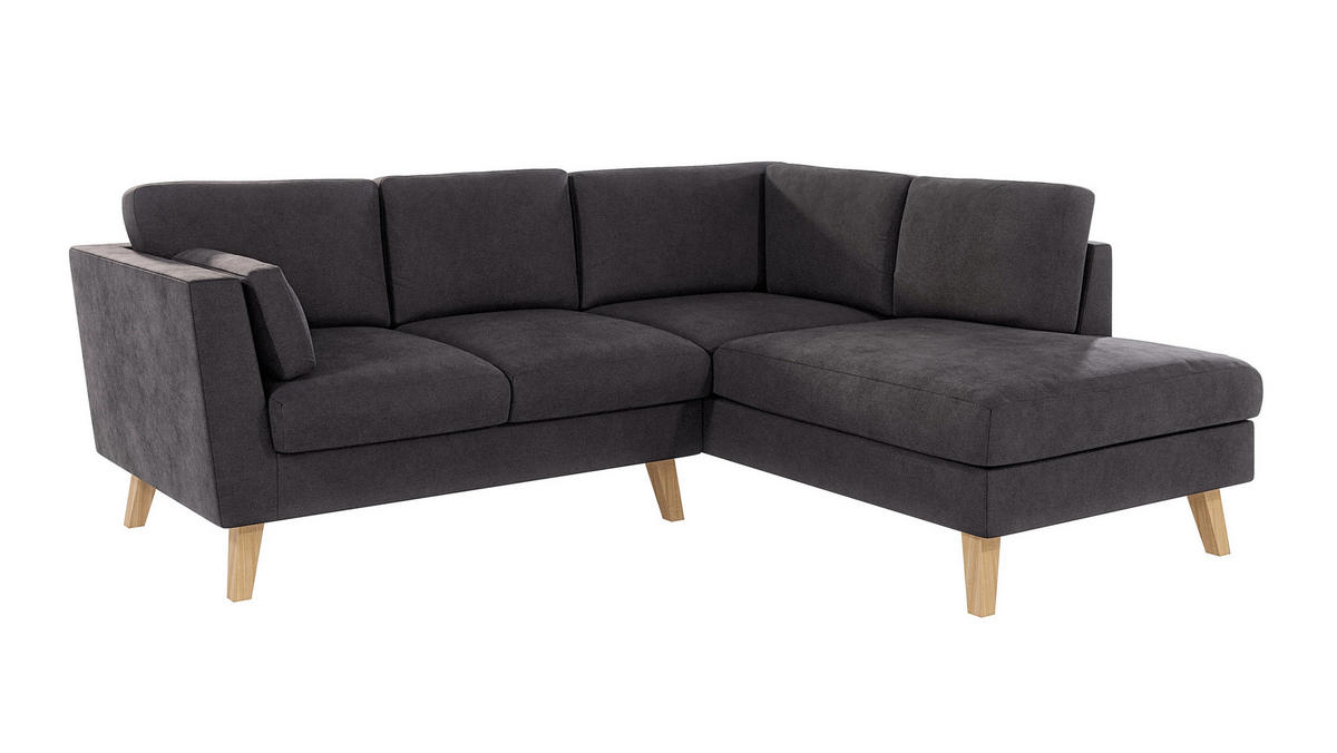 ECKSOFA Mario Graphit Microfaser - Graphitfarben/Naturfarben, Buchenholz/Textil (221/186cm) - S-Style Möbel