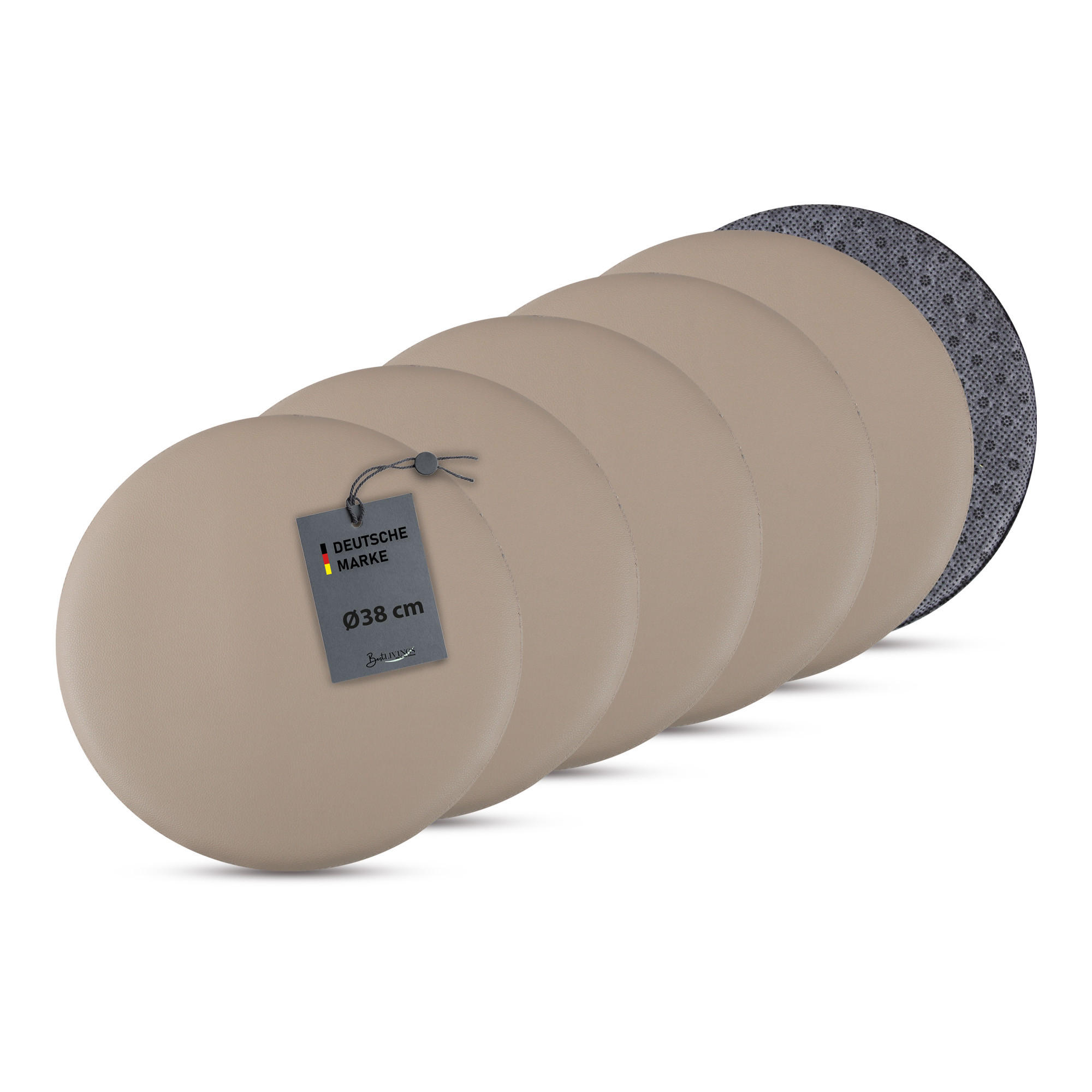STUHLKISSEN 6er Pack ⌀ 38cm beige Lederimitat mit Antirutsch - Beige, Textil (38/38/1cm) - Bestlivings