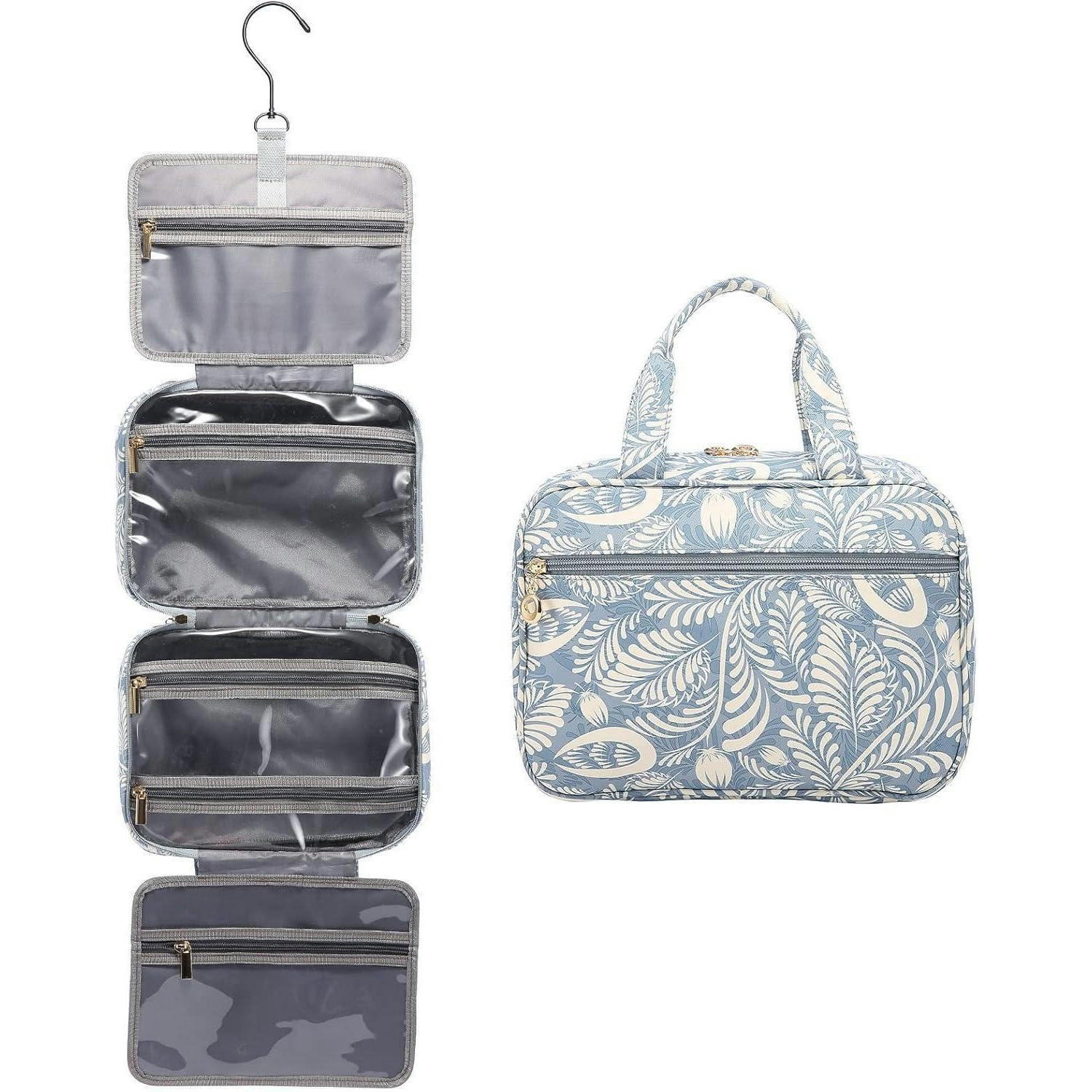KULTURTASCHE Damen mit Haken Blau-Blätter - Multicolor, Kunststoff (20/11/28cm)