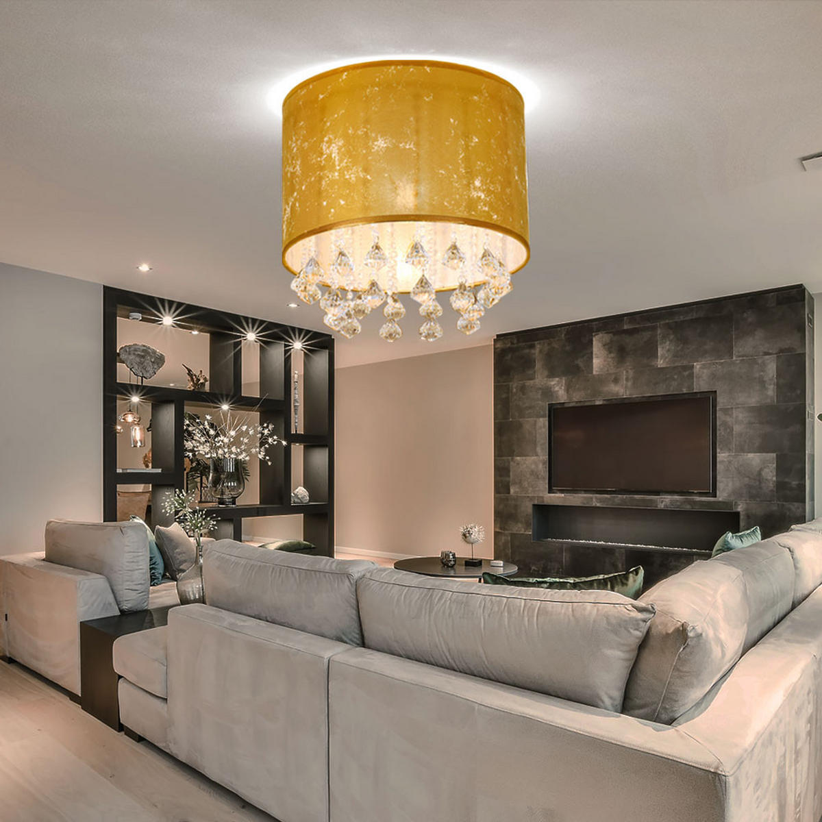 LED DECKENLEUCHTE Metall Gold Kristalloptik - Goldfarben, Metall (30/30/31cm) - Globo Lighting