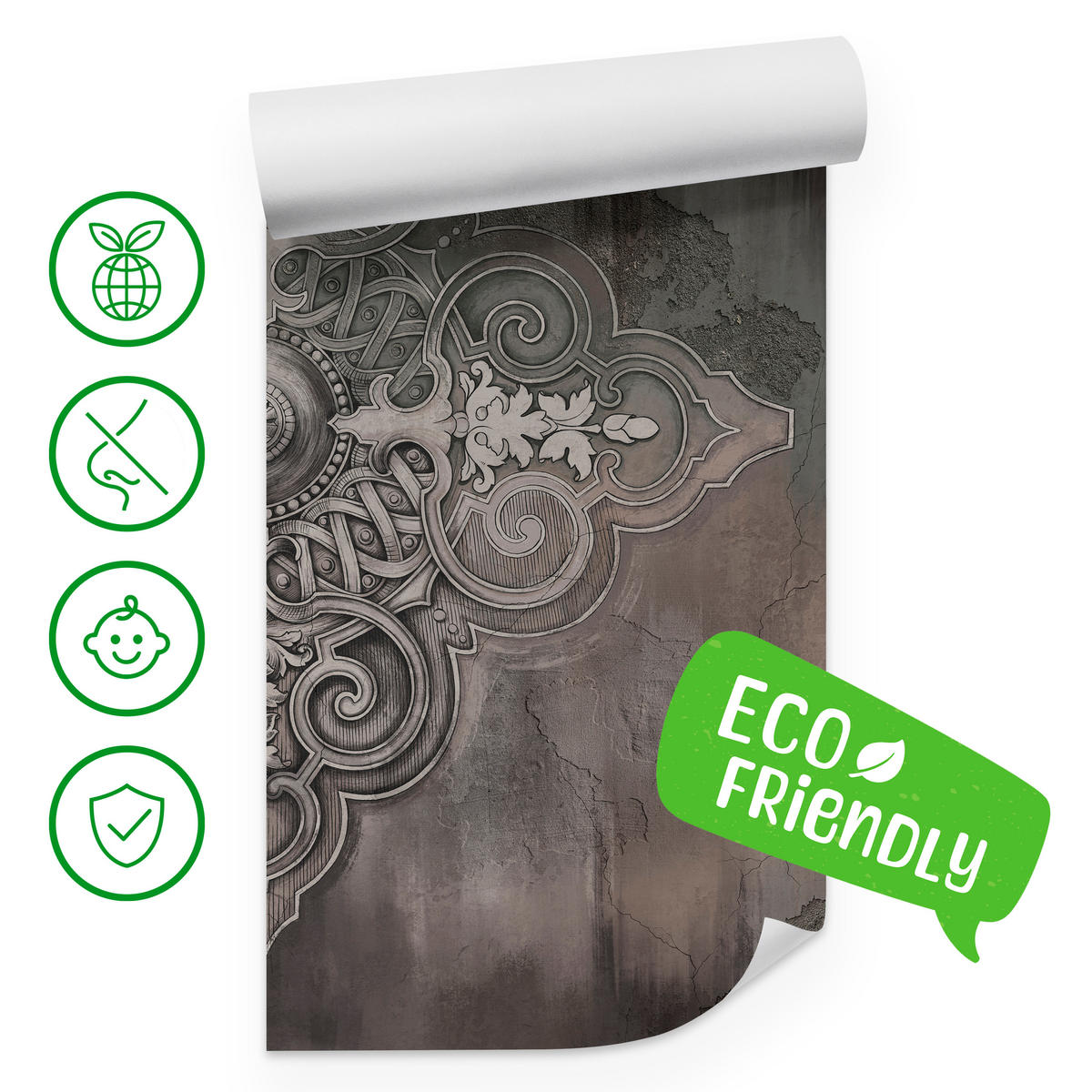 FOTOTAPETE für Wohnzimmer Retro Ornament Betonwand 250x175 - Schwarz/Braun, Papier (250/175cm) - Muralo