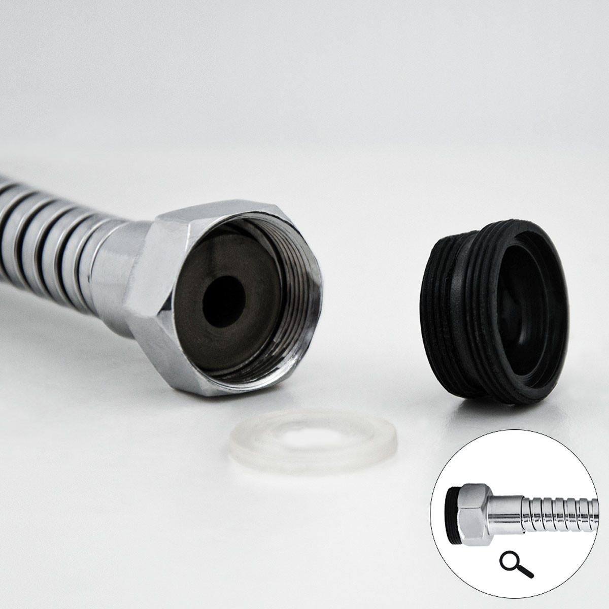 WASSERHAHN-VERLÄNGERUNG mit Flexischlauch 15,5 cm M22/M24 - Schwarz, Metall (3.5/3.5/15.5cm) - eyepower